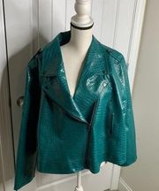 Modcloth faux leather green crocodile rocker motorcycle jacket size 3X