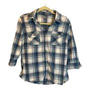 Carhartt Blouse Women's Large Plaid Outdoor Blue White