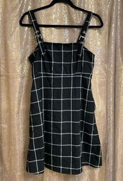 Hot Topic Black White Plaid Buckle Strap Mini Dress, Small