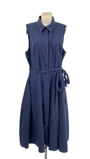City Chic Shirt Detail Sleeveless Dress Navy Blue Linen Blend Plus Size 20