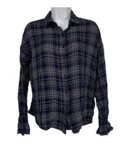 E Hanger M Women's Long Sleeved Plaid Button Down Top Size Medium