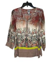 Ivy Jane Women Top Paisley 3/4 Sleeve Boho Peasant Tunic Shirt Multicolor Small