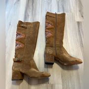 Gianni Bini 6.5 Brown Leather Heeled Zip Up Western Boots