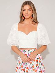 Privé Sweetheart Neck Puff Sleeve Crop Blouse