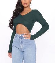 Jade Green Long Sleeve Crop Blouse