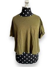 5/$35     Divided Womens Tee Sz L Green Crop Cuffed Short Sleeves Loose Fit H&M