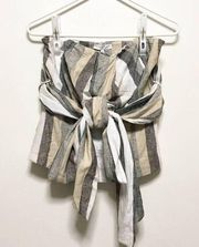 New! Current Air Neutral Striped Linen Crop Top