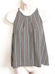 Lush Patterned Neutral Cropped halter Tank Top White Black Brown Medium Pullover