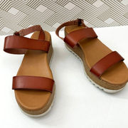 Time And Tru Women's Two Band Flatform Platform Sandals Cognac Brown Size 8