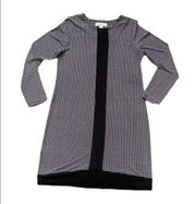 Michael Kors Black and White Diamond Sheath Dress Long Sleeve Stripe Size Medium