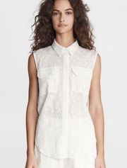 RAG & BONE APRIL EYELET BUTTON COLLAR DOWN WHITE SLEEVELESS TOP XS