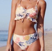 Cupshe  Floral Wilderness Ruffle Bralette Top Hipster Bottom Bikini Set XL new