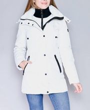 Andrew Marc outerwear Winter Puffer Down Fill Fur Trimmed Hood White Coat