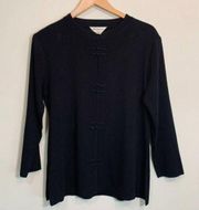 Exclusively Misook Petite Black Long Sleeve Knit Tunic Top Lagenlook