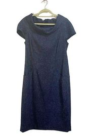 Lafayette 148 Navy Wool Blend Cowl Neck Midi Sheath Dress Sz 10 NWT