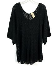 Black Crochet Knit Lace Design Plus Size Blouse Top 2X (18W-20W)