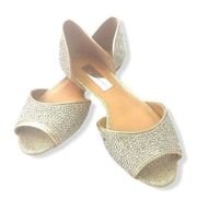 INC Rhinestone Silver Sparkly Flats Slip On Wedding Shoes 6.5 D'Orsay Peep Toe