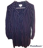 𝅺Everly Brand Navy Blue Collared Pinstriped Dress