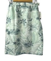 Rena Rowan Serene 100% Silk Gray & Blue Floral Print Pencil Skirt Size 6 in Mist