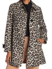 Leopard Print Single Breast Trench Raincoat Size M NWOT