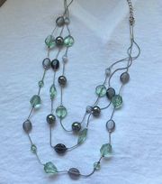 Lia Sophia- 3 tier sea mist green/gray beads- necklace