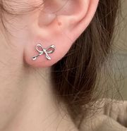 Trendy Silver Bow Earrings Studs 