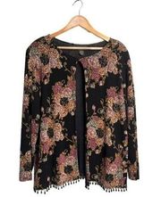 Lane Bryant Cardigan Floral Black Pink Gold Open Beaded Size 18W EUC