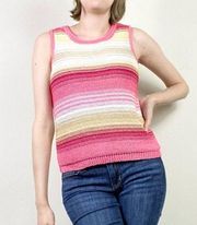 Vintage Norton McNaughton Pink & Beige Striped Knit Sweater Vest Tank Top