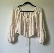 American Eagle Cream Textured Boho Balloon Sleeve Peasant Blouse size Small