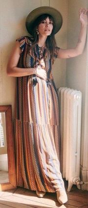 Sezane Dress Dolores Sleeveless Striped Ruffle Maxi Prairie Maya 36 EUC
