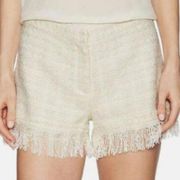 Alexis Tweed Fringe Quiet Luxury Old Money Shorts in Ivory Size S