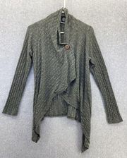 Bobeau Women's Sweater Green Marled Ribbed Asymmetrical Medium Cardigan