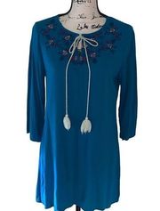 KORI straight sheath aqua embroidered dress medium