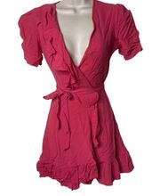 Privacy Please mini wrap ruffles dress in pink red sz XS