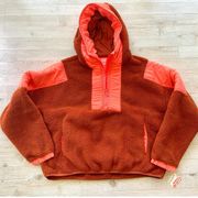 New FP Movement Lead The Pack Fleece 1/2 Zip Pullover | Neon Coral/Brown L