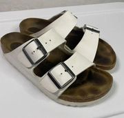 Birkenstock Arizona White Leather Birko-Flor Slide Sandals EU 37 US L 6