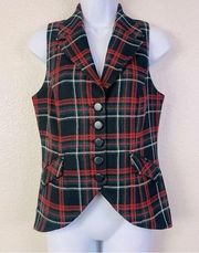 Cabi 313 Vest Manhattan Black Red Tartan Plaid Button Wool Classic Preppy