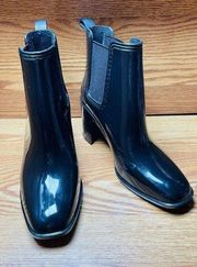 Jeffrey Campbell Glossy Black Stormy Heeled Rain Boots Sz 8