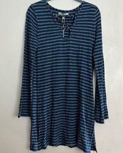 Max Studio navy striped bell sleeve dress