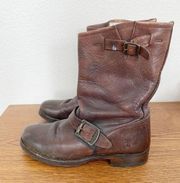 frye brown leather pull on mid calf boots size 6