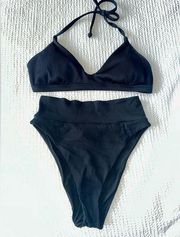 Aerie Black Ribbed High Waisted Bikini Set