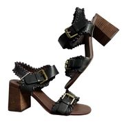 See by Chloé Leather Whipstitch Trim Sandals in Black