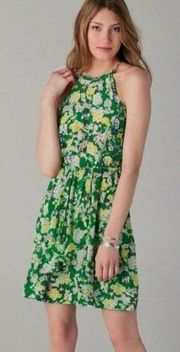 Rebecca Taylor 100% Silk Floral Green & Yellow Sleeveless Sundress Size 2 EUC