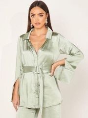 ELLIATT sage Riley shirt bright green v neck button down