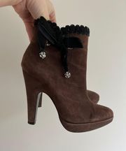 Brown Suede Booties Heels Size 6