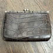 VINTAGE Cole Haan Croc Embossed Leather Snap Lock Mini Clutch Purse Bag Pouch