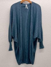 Anthropologie Long Open Front Split Back Sweater Duster in Steel Blue S/M