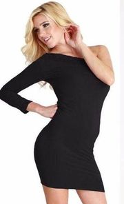 New Black One Shoulder 3/4 Sleeve Lace Neckline Dress