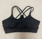 Buff bunny black padded sports bra woman’s size medium cross back paint splatter