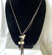Multi-Textured Paperclip Chain Necklace with Faux Pearls and Disco Balls